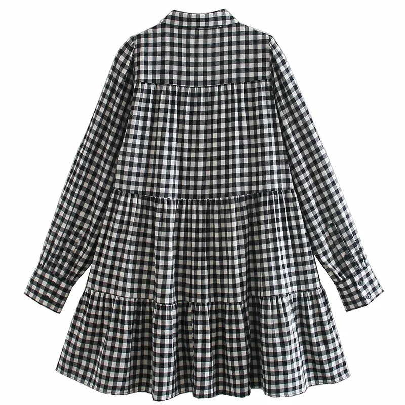 

2021 New Spring Summer Casual Short Dress For Women's Temperament Turn Down Collar Button Plaid Shirt Dresses Ladies Fashion