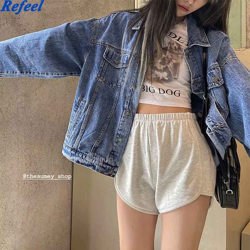 

Шорты женские однотонные с эластичной высокой талией, повседневные короткие штаны с широкими штанинами, Спортивная уличная одежда, лето 2021