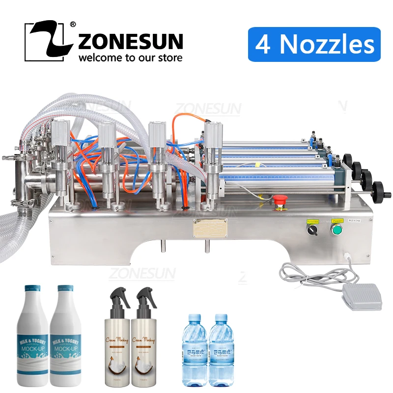 

ZONESUN 4 Head Pneumatic Liquid Filling Machine Horizontal Essential Oil Water Perfume Shampoo Food Beverage Machinery