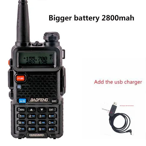 add usb charger Baofeng UV-5r walk talk 2800 мАч baufeng 5 Вт рация 10 км УКВ радиостанция мобильный двухдиапазонный радиоприемник woki toki - Цвет: add usb charger