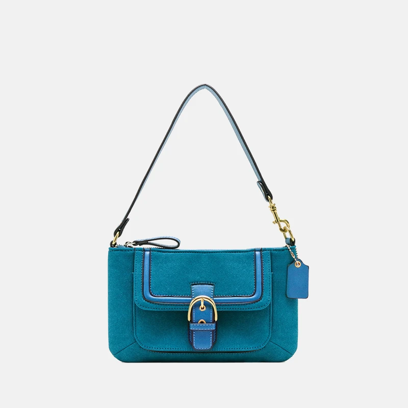 Винтажная синяя сумка багет в форме павлина замшевая кожаная на плечо роскошные