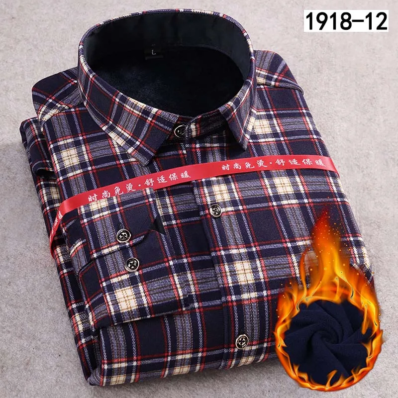 SS-1918-12 Aoliwen новая зимняя теплая рубашка мужская плюс бархатная Толстая двойная бархатная теплая рубашка с принтом клетчатый костюм из тянущейся ткани Рубашка Фланелевая шерсть - Цвет: SS-1918-12