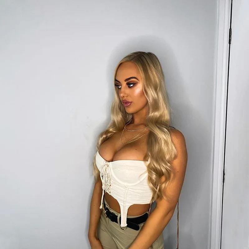 

Mesh Patchwork Lace Up Summer Tank Tops Women Solid Bandage V-neck Party Top Chest Wrapping Night Club Cropped 2021