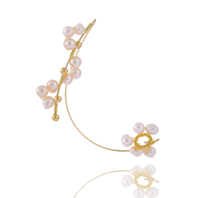 

2021 New Stylish Natural Pearl Handmade Earrings for Women Edgy Exquisite No Piercing Jewelry Couple Gifts Copper Metal Ear Clip