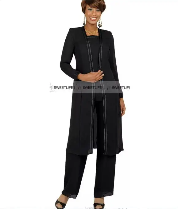 

2018 Chiffon Plus Size Mother's Suit with Long Sleeves Jacket Pants Mother of Bride Groom Wedding Party Gowns Evening Prom Dress