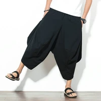 summer linen shorts bloomers mens cropped trousers new large size pants loose casual pants kimono boys mens solid color men