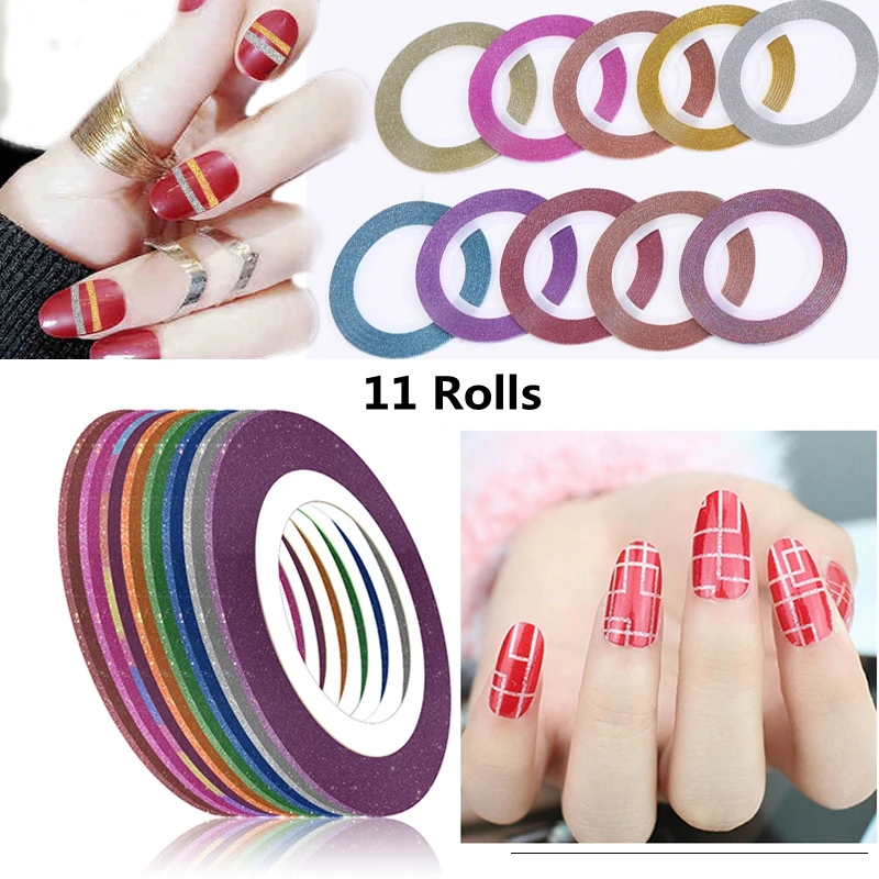 11 в рулонах для украшения ногтей Блестящий золотистый Серебристый Красный