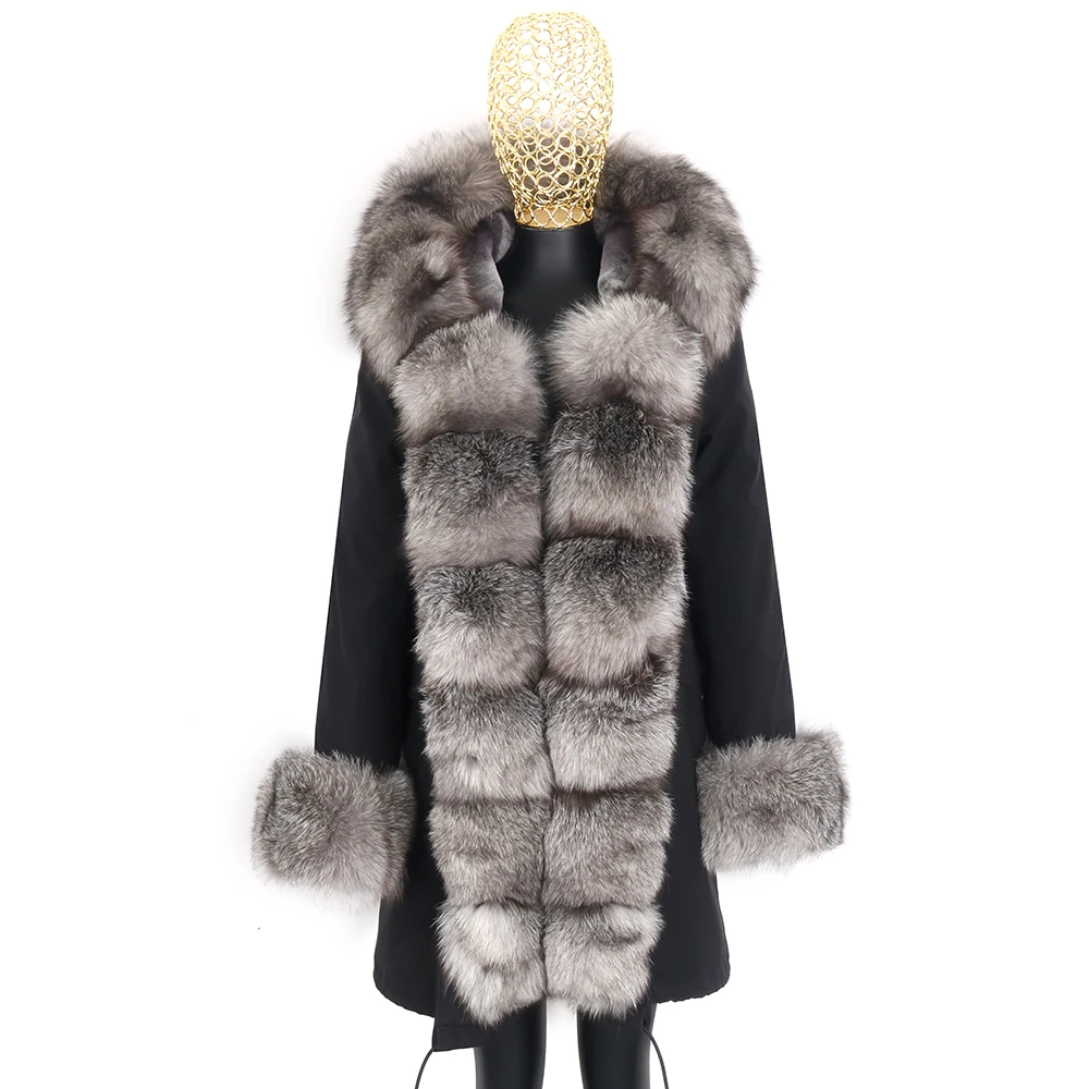 

7XL f Natural Real Fox Raccoon Fur Hooded Real Fur Coat Women Winter Jacket WaterprooFamale Long Parka Outerwear Detachable