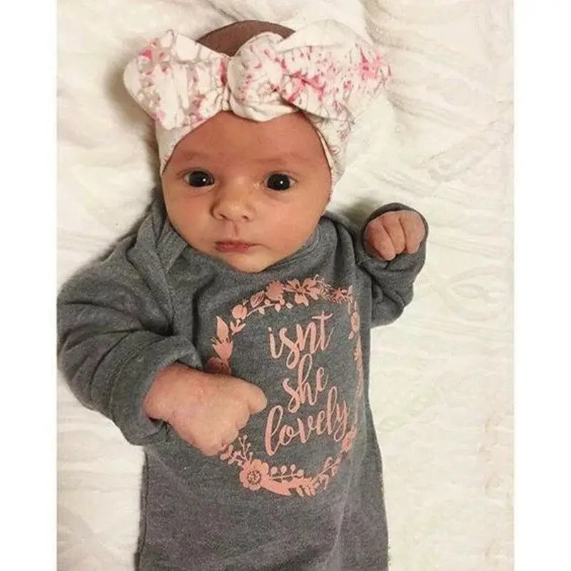 2Pcs Baby Boy Girl Footies Cotton Letter Headwear Headdress isn't She Lovely Long Sleeve Swaddle Wrap Blanket Sleeping Bag |