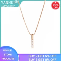 yanhui fashion rose gold geometric 14mm long strip pendantnecklace silver 925 jewelry fine gift for women girl dn019