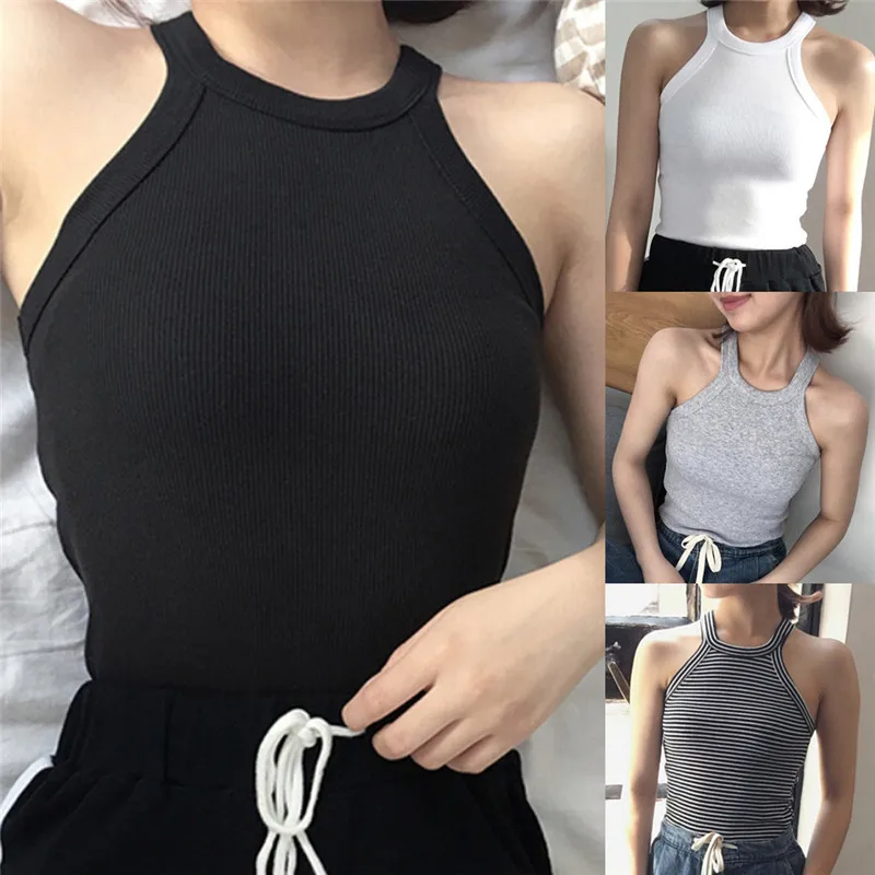 

Fashion Summer Women Stripe Tank Tops Vest Blouse Sleeveless Crop Tops Shirt