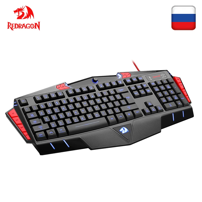 Redragon K501 USB игровая Мембранная Клавиатура эргономичный 7 цветов светодиодный подсветка клавиш полный ключ анти-ореолы 104 проводной компьютер PC gamer