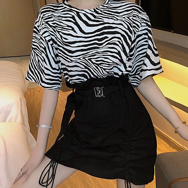 

Zebra Pattern Loose And Thin Short-sleeved T-shirt Women Print Crop Top