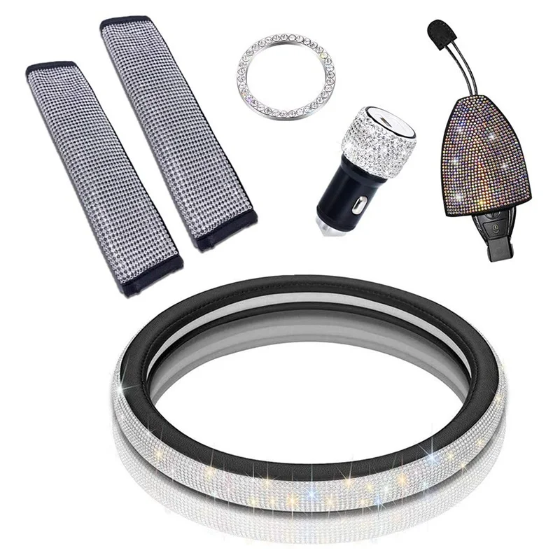 

Bling Car Accessories for Women,Universal Crystal Rhinestones Steering Wheel Cover Set, Bling Car Protector Decor for Girls, Bli