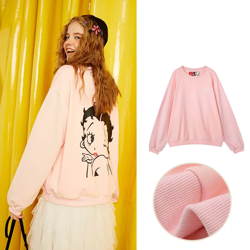 Pink ELFSACK милый свитер с мультяшным принтом, женская одежда, осень, корейский стиль, большие размеры, женские пуловеры, уличная одежда, повседневные женские топы - Цвет: Pink