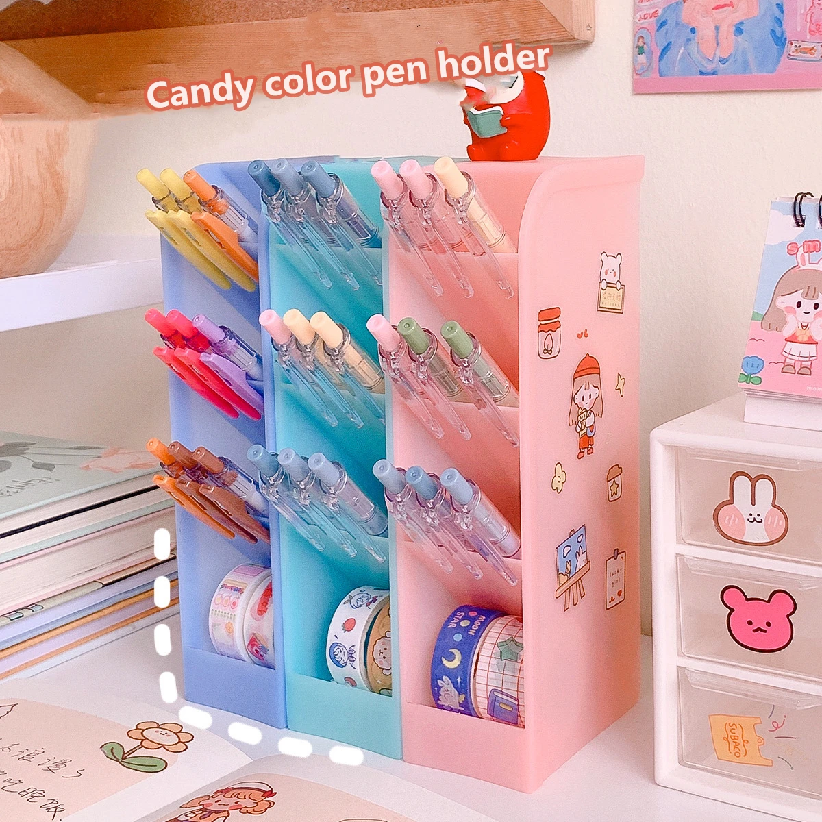 

Милый Настольный Органайзер макарунового цвета 4 девочки, держатель для ручек, настольный чехол для карандашей, коробка для хранения макияж...