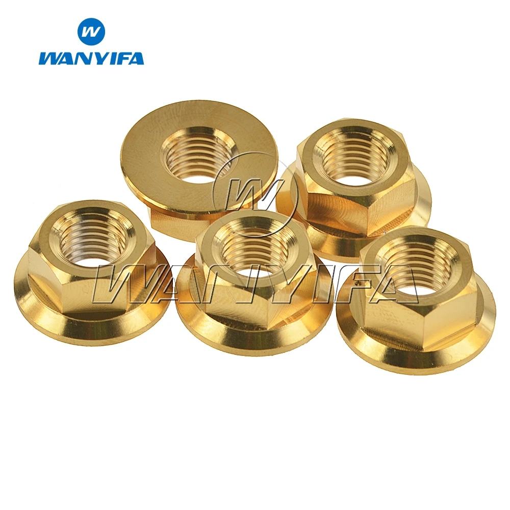 Титановая гайка wanifa M10x 1 0 25 мм 5 шестигранная Фланцевая для Honda Suzuki Yamaha Bluing Gold Rainbow
