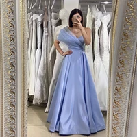 light blue elegant exquisite evening dress a line floor length one shoulder saudi arabia dubai prom dress plus size custom made