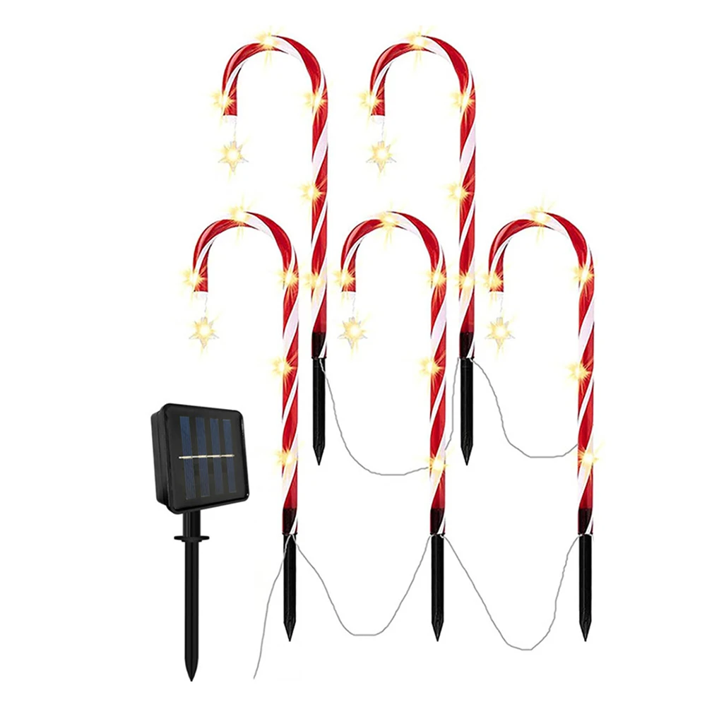 

5Pcs New Year Christmas Decoration Solar LED Lights Christmas Candy Cane Lights Lawn Lamp Outdoor Ground Lighting Decor