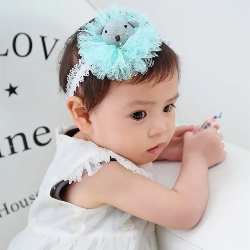 Сетчатый шифоновый цветочный ободок для маленьких девочек детский с медведем