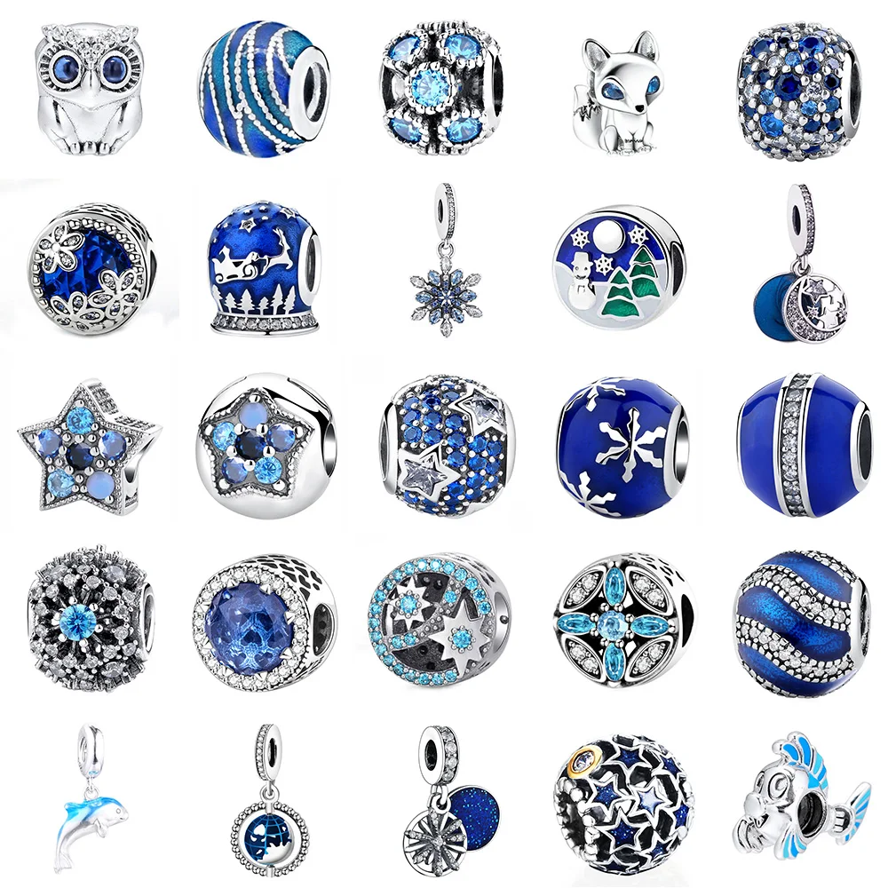 

Blue style 925 Silver dolphins little fish starfish owl fox Charms Beads for Women Original Bracelets & Bangle DIY jewelry 2021