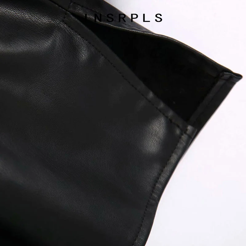 

INSPRLS Women Fashion With Belt Tassel Faux Leather Jacket Coat Vintage Long Sleeve Snap-button Female Outerwear Chic Tops