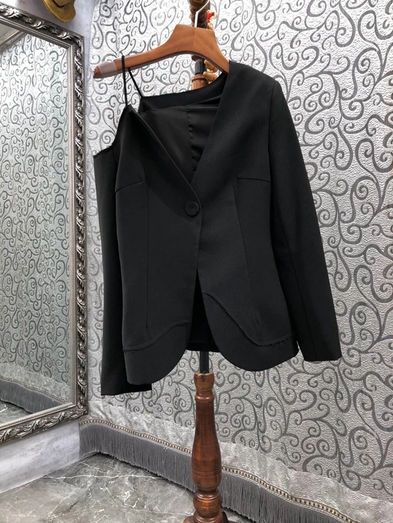 

2021 new women fashion irregular one-shoulder sling off-shoulder long-sleeved jacket top 827