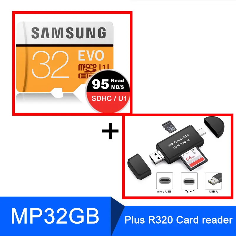 SAMSUNG Micro SD 128 Гб 64 ГБ 32 ГБ карта памяти 256 Гб класс 10 Microsd SDHC/SDXC TF C10 с OTG кардридер заголовок sd-карта 512 ГБ - Емкость: MP32G Plus R320