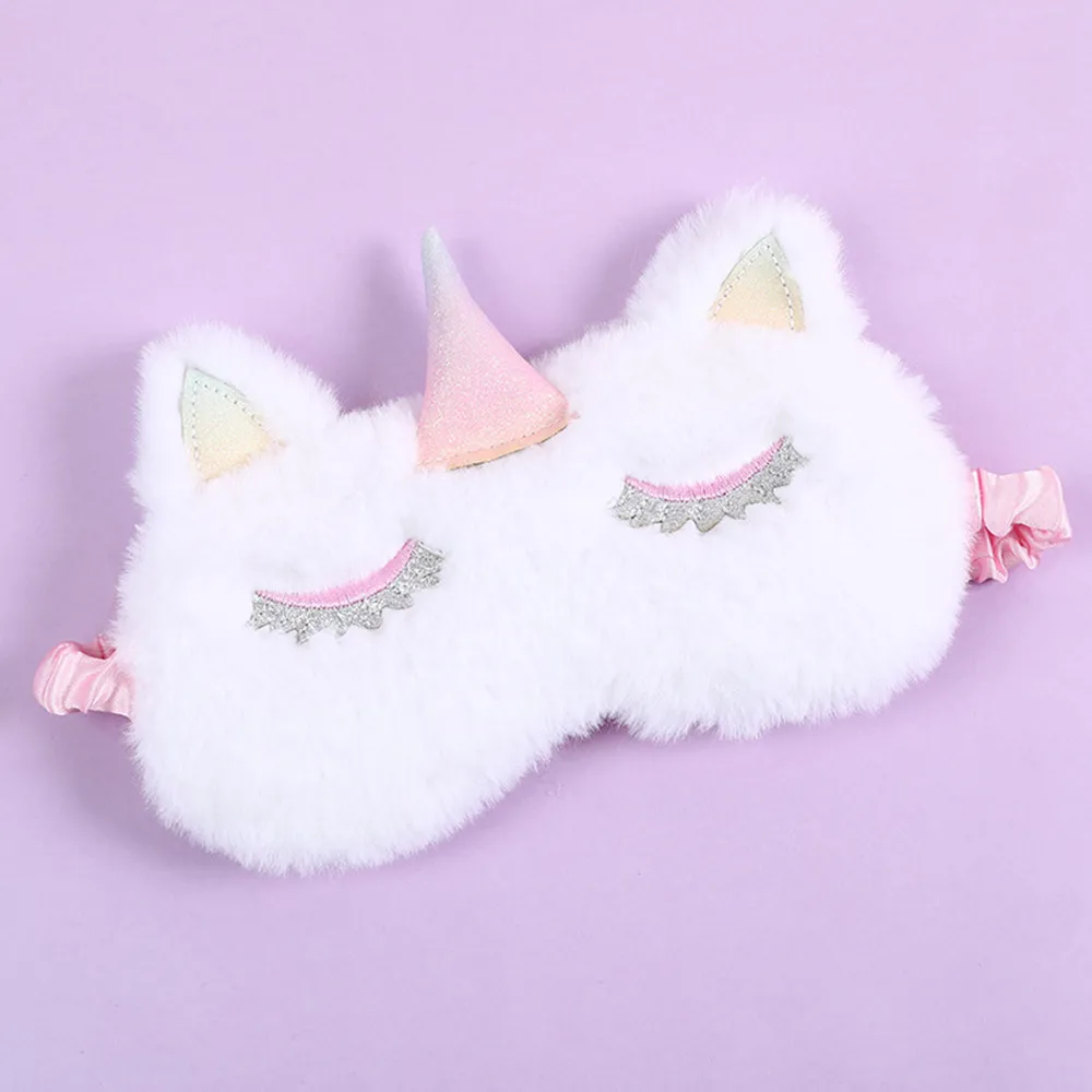 White 1Pc3D маска для глаз с единорогом, мультяшная маска для сна с вышивкой, плюшевая маска для глаз, покрытие для век, для путешествий, дома, вечерние, подарки - Цвет: White