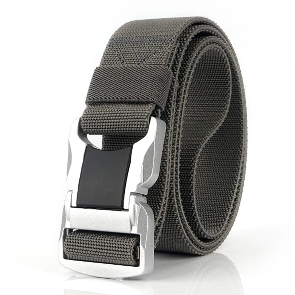 

New Outdoor Tactical Canvas Long Belt Men's Aluminum Alloy Silver Safety Buckle Military Nylon Elastic Belt