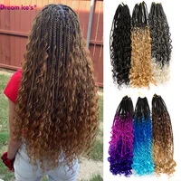 synthetic crochet hair messy goddess box braids hair with curly ends 24 inches ombre crochet braiding hair extension