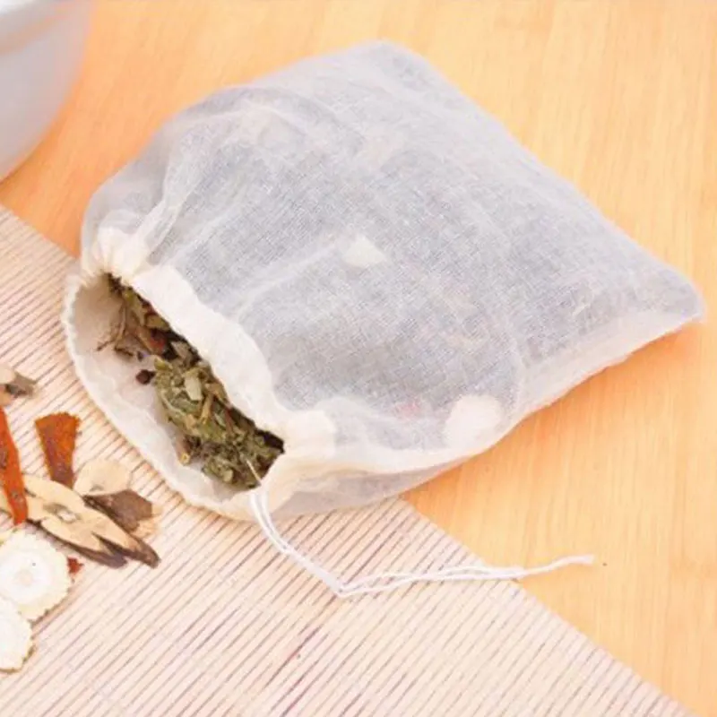 

NEW Empty Tea Bag Food Cotton Drawstring Bag Strainer Tea Spice Separate Filter Bag For Drinking Tea Tools 50pcs/lot