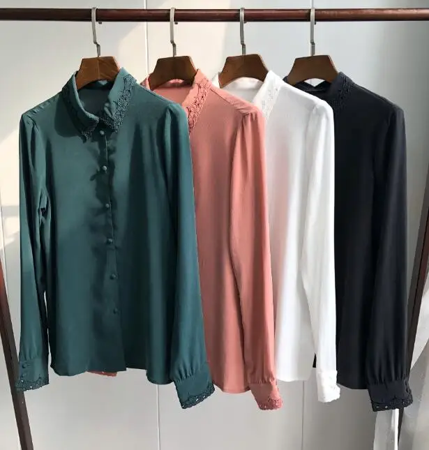 

Шелковая ажурная вышитая рубашка, винтажная элегантная рубашка с длинным рукавом, линия пуговиц, блузка с закрытыми пуговицами