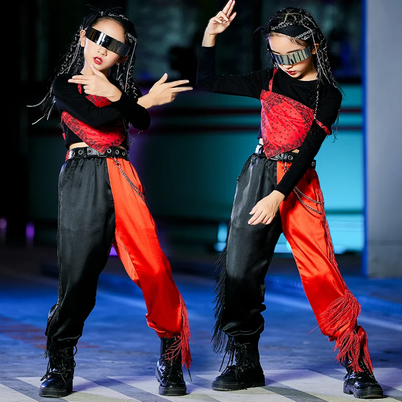 Одежда для джазовых танцев модная одежда девочек красная уличная в стиле хип-хоп