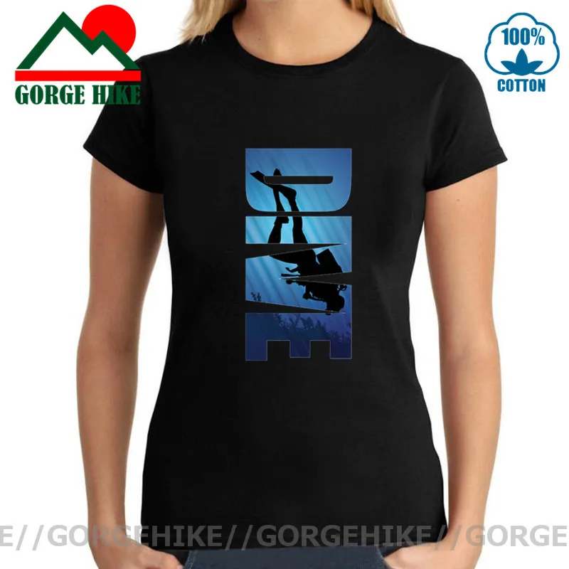 Женская футболка с коротким рукавом и круглым вырезом Scuba Dive модная из 100% хлопка