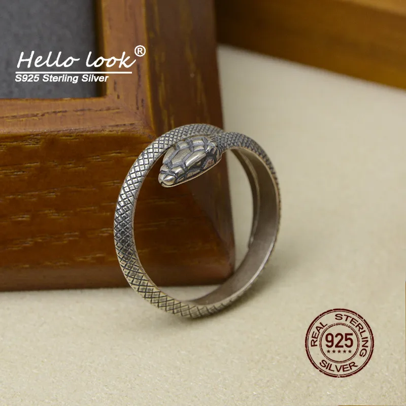 HelloLook 925 пробы Серебряное готическое кольцо в виде змеи питона для мужчин и женщин