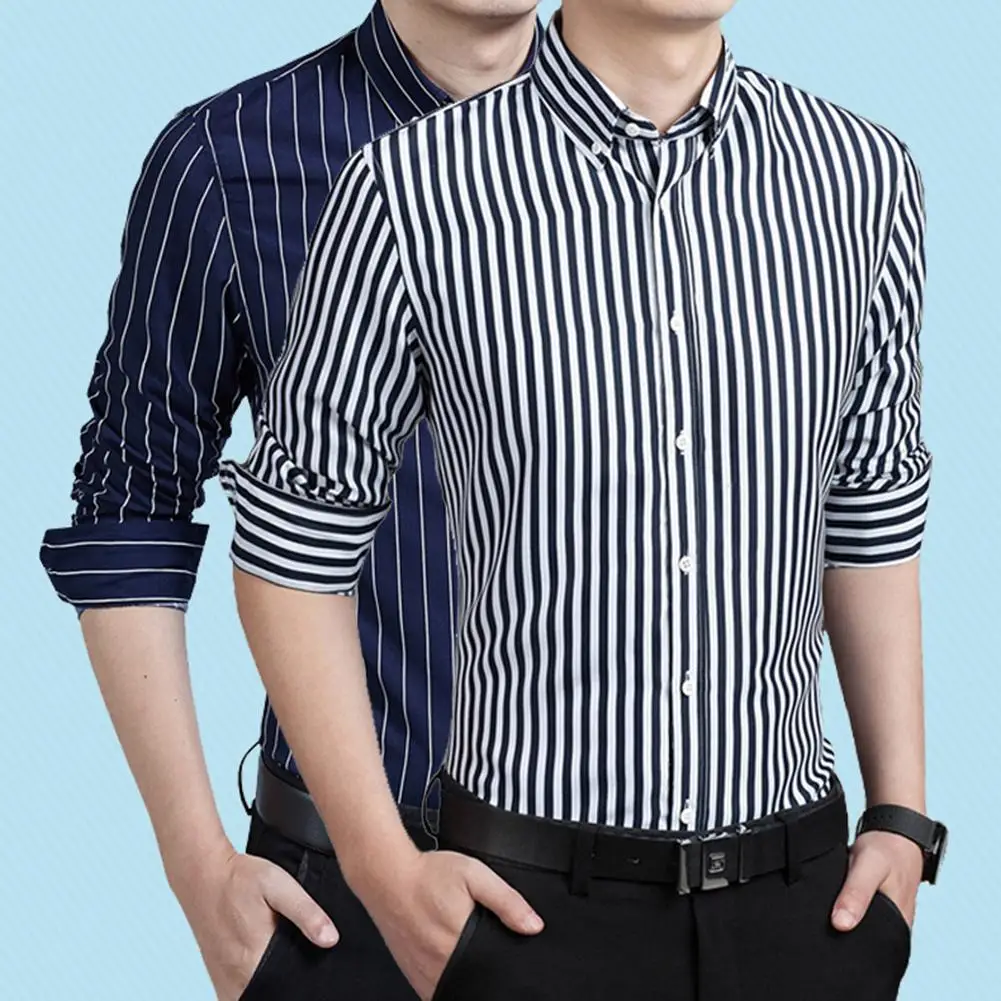 

Fashion Men Shirts ertical Stripes Men Spring Autumn Long Sleeve Business Casual Shirt Top Men's Clothing 2021
