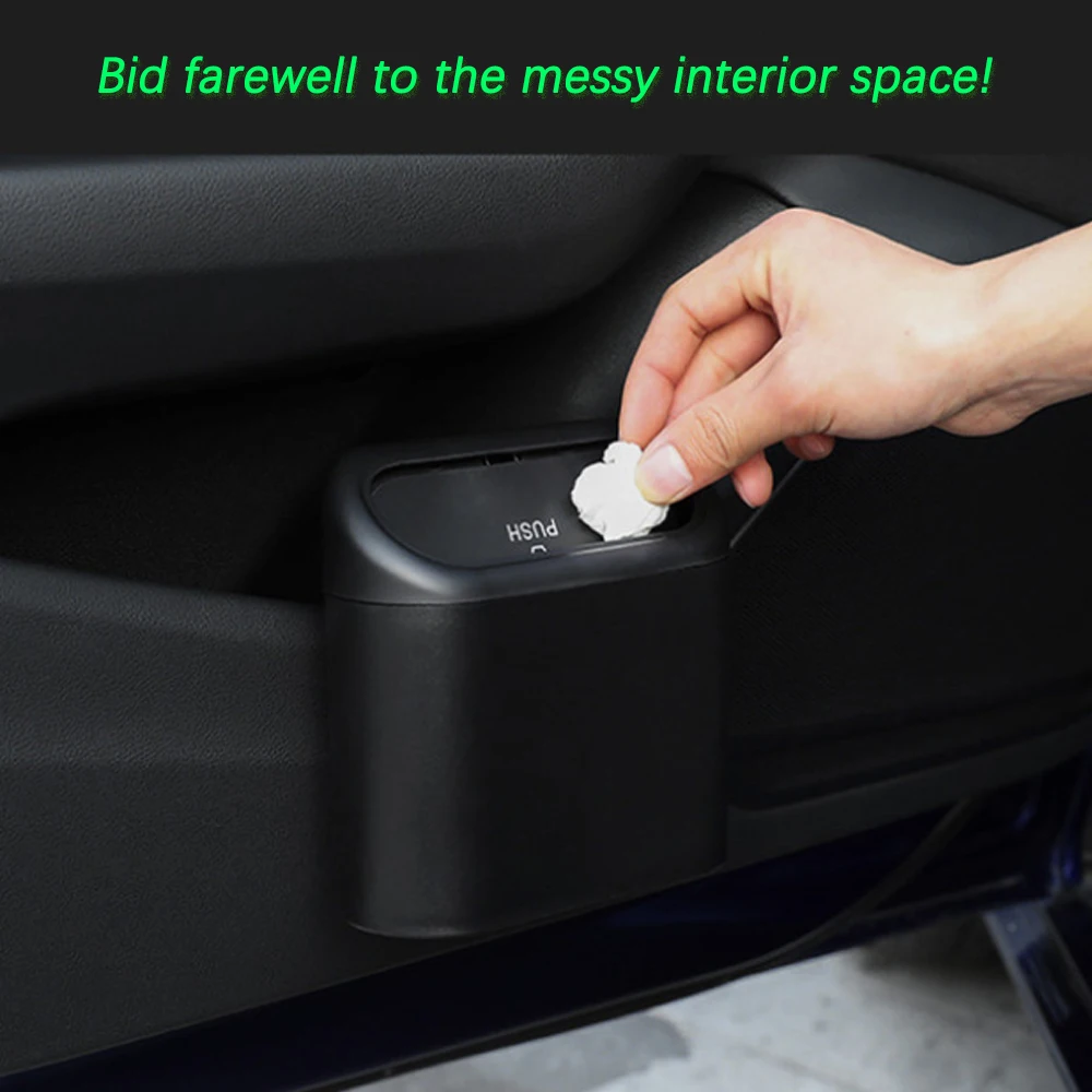 

Car Trash Bin Hanging Vehicle Garbage Dust Case Storage Box Black Abs Square Pressing Type Trash Can Auto Interior Accessories
