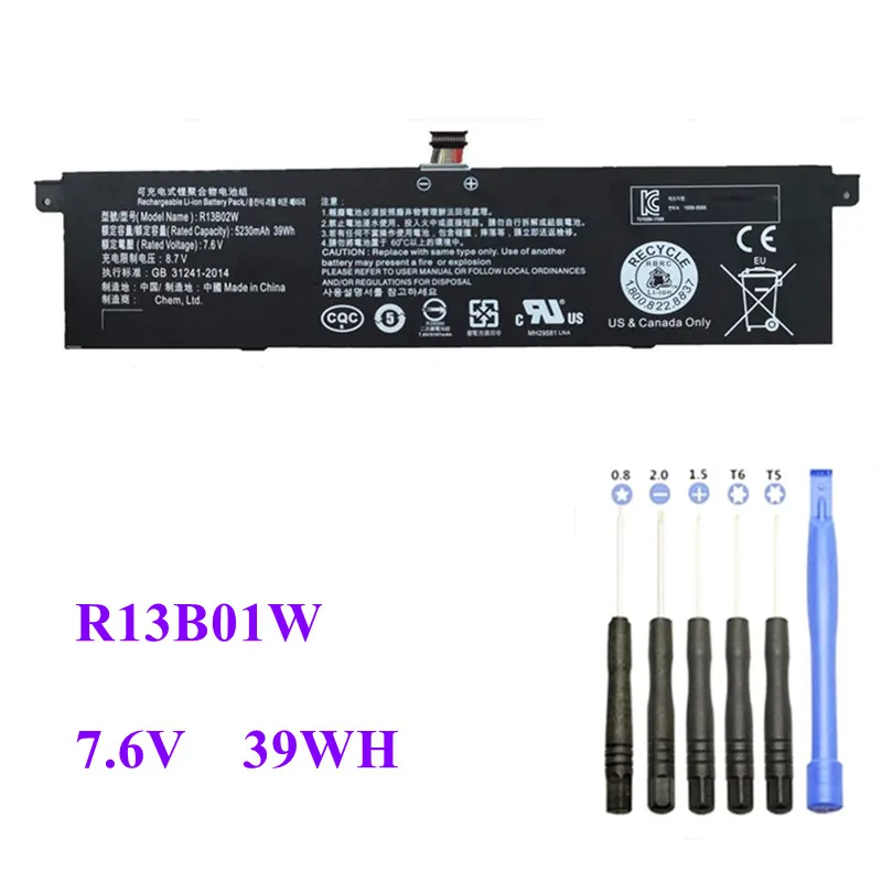 

R13B01W R13B02W Laptop Battery for Xiaomi Mi Air 13.3" Series Tablet PC 161301-01 New Battery R13B01W 7.6V 39WH