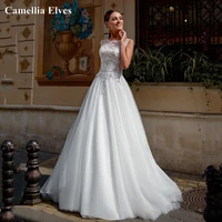 beaded elegant tank sleeve a line wedding dress classic o neck sequined bride gowns lace appliques bridal vestidos de novia
