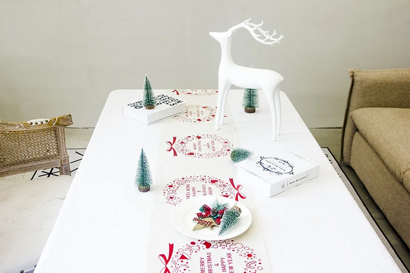 Рождественский настольный флаг 28*270 двухслойный из полиэстера и хлопка с