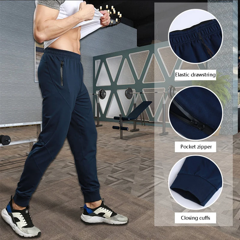 Jogging Pants Men Zip Pocket Gym Beam Foot Sportswear Athletic Trousers Fitness Sports Legging Running Football Soccer | Спорт и