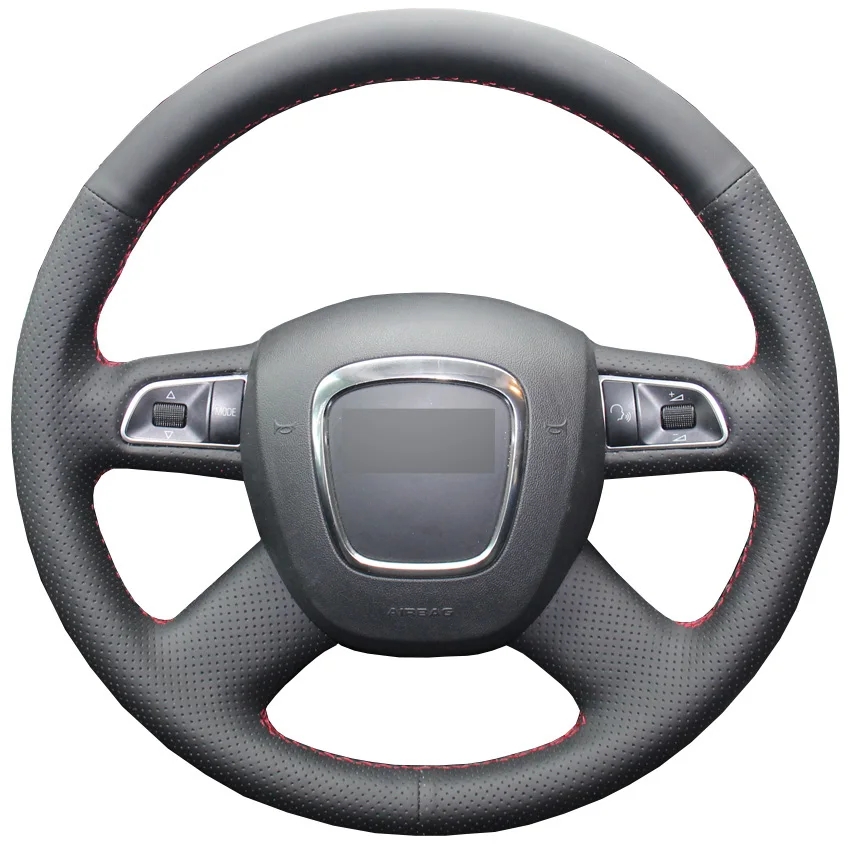 Черный PU Искусственная Кожа Мужская прошитая вручную чехол рулевого колеса