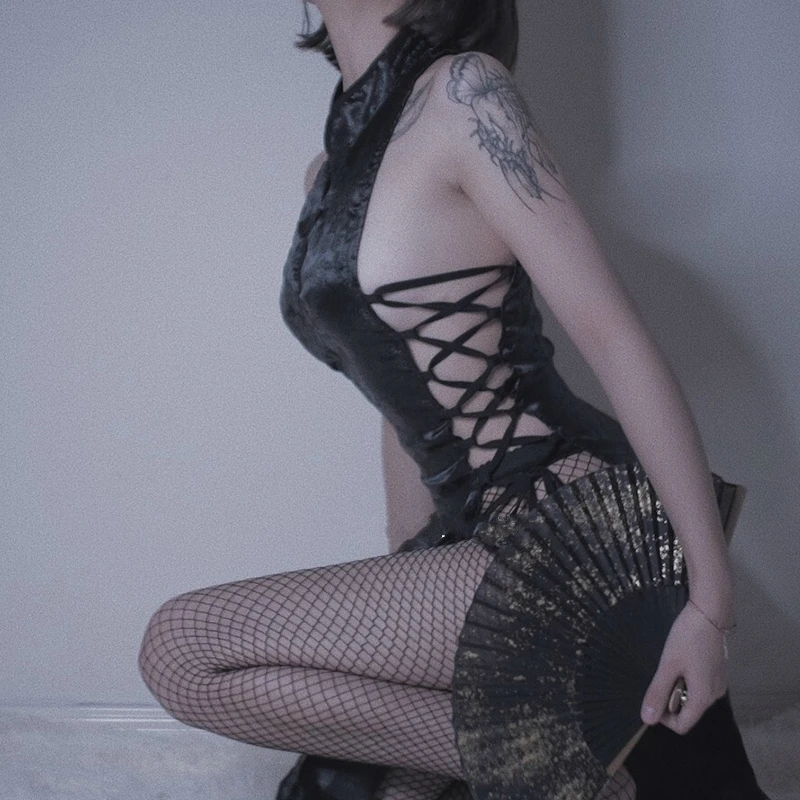 Жаккардовое элегантное платье Ципао пикантное Бандажное мини с разрезом форма