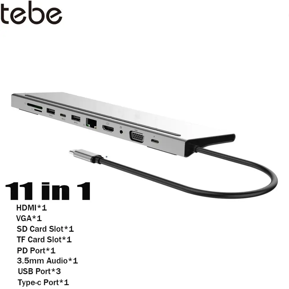 

tebe USB C HUB To HDMI-compatible RJ45 VGA PD USB3.0 SD/TF Card Reader 3.5mm Audio Type-c Multi Docking Station For MacBook Pro