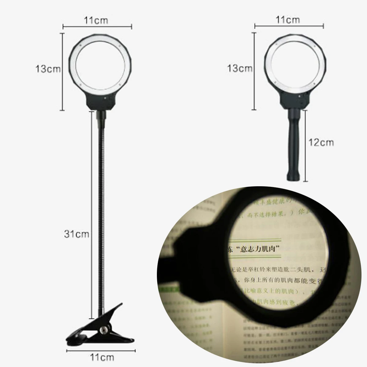 

Adjustable LED Lighted Magnifier 5X Magnifying Lamp With Metal Clamp Detachable Handle Table USB Nail Art Beauty Tattoo Lamp