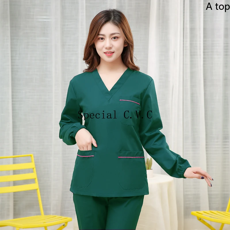 Женские скраб топ с длинными рукавами и v образным вырезом медицинская Униформа