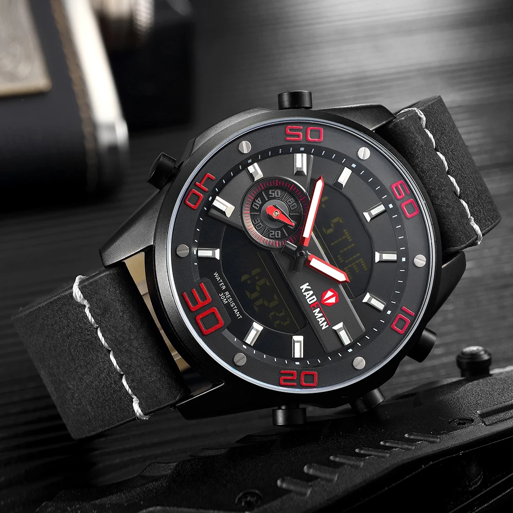 Часы наручные KADEMAN Мужские кварцевые роскошные брендовые светодиодные цифровые