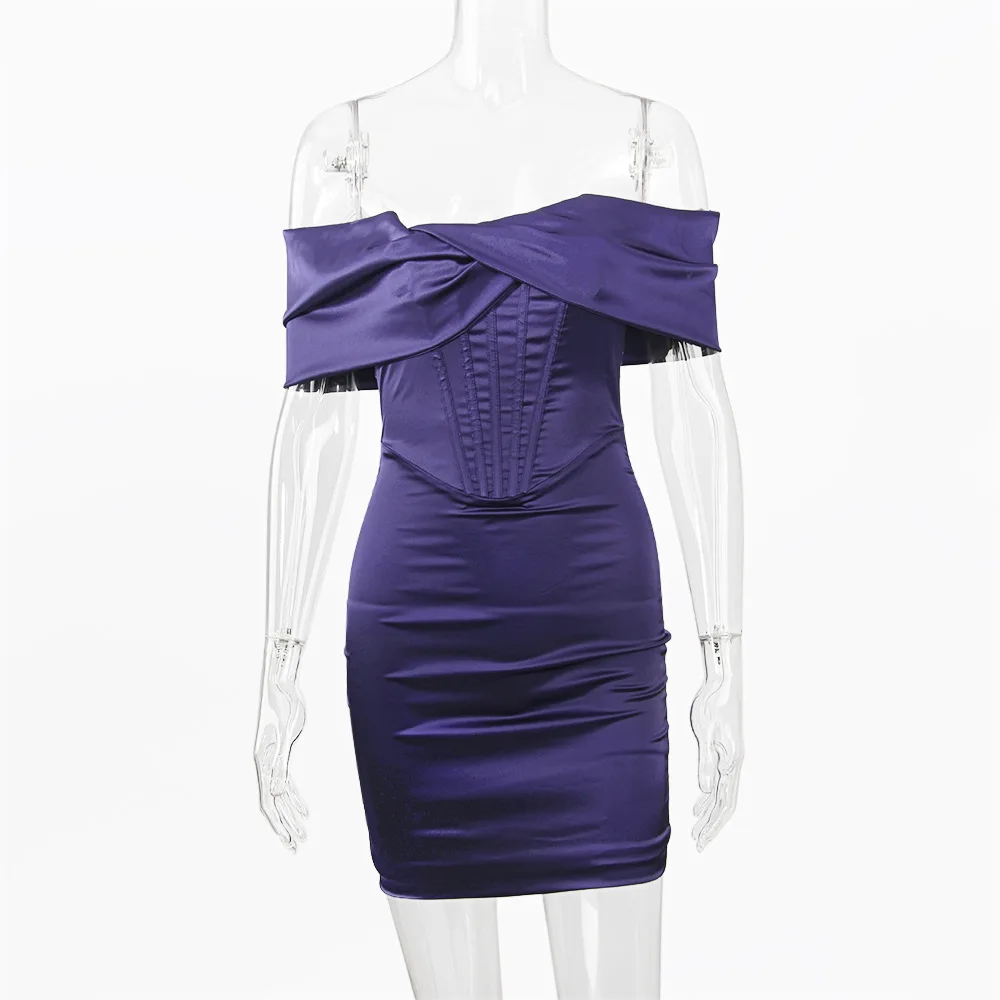

One-shoulder sexy European and American tight nightclub short dress with herringbone solid color women's hip dress