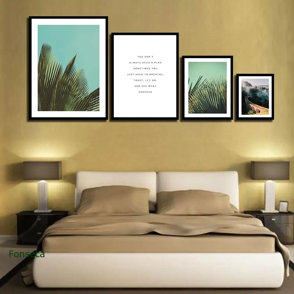 Простые скандинавские настенные картины с цитатами ландшафтные плакаты зеленая